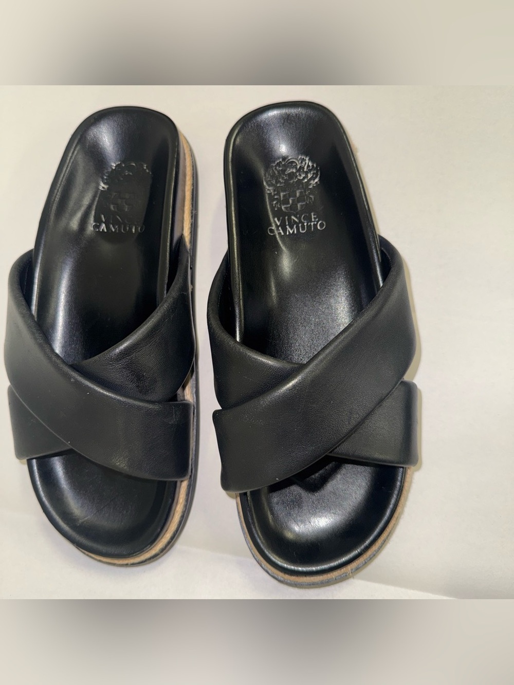 Vince Camuto Black Cross-Band Slide Sandals